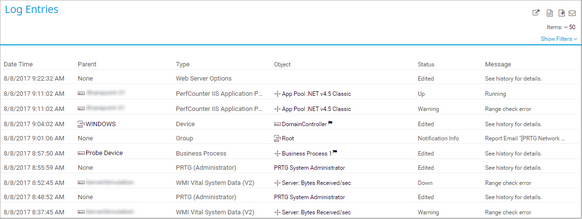 List with Log Entries List with Log Entries